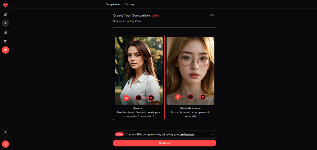 Nectar AI character creation screen with 300+ customization options for appearance and personality