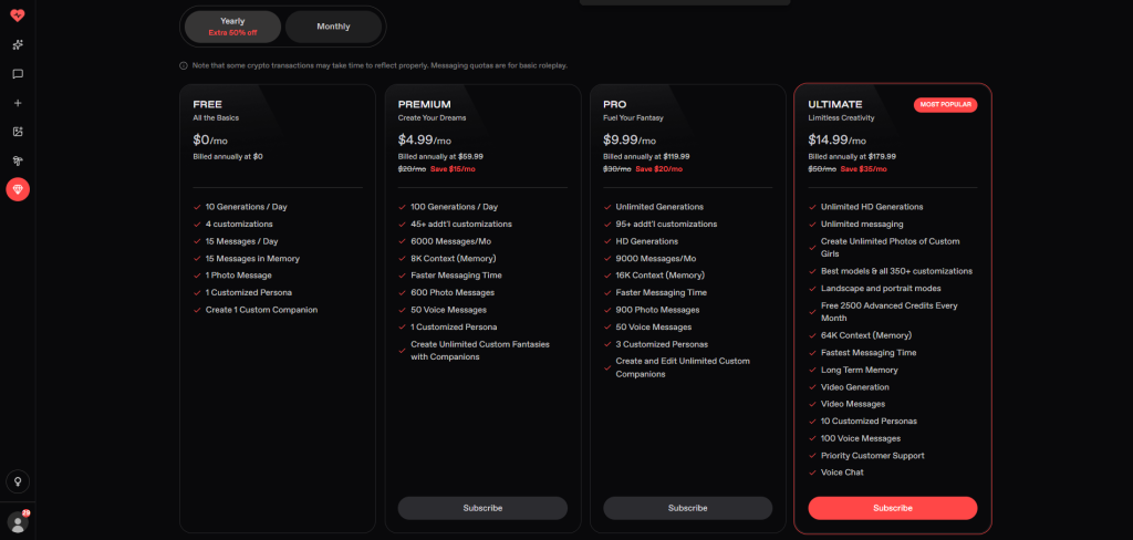 Nectar AI pricing plans starting at $4.99 per month with free tier available