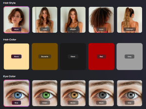 Angel.ai companion creation tool with hair style, hair color, and eye color customization option