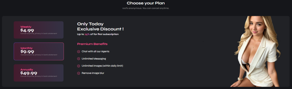 Angel.ai pricing plans for 2025 showing free weekly monthly and annual subscription tiers
